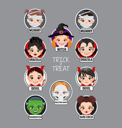 Halloween Kids In Costumes Head Logo