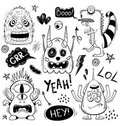 Set Of Cute Funny Scary Doodle Monsters