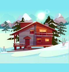 Cartoon Luxury Hotel Chalet Winter Resort