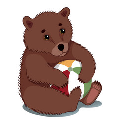 A Cute Little Bear Sits And Holds A Beach Ball