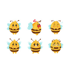 Cute Bee Set A Flat Cartoon Design Featuring