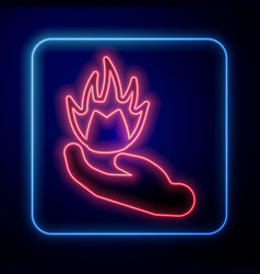 Glowing Neon Hand Holding A Fire Icon Isolated