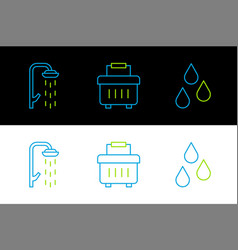 Set Line Water Drop Shower And Toolbox Icon