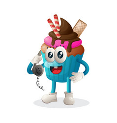 Cute Cupcake Mascot Pick Up The Phone Answering