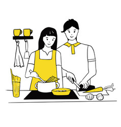 Young Couple Cooking Together In Kitchen