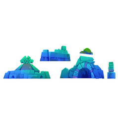 Cartoon Set Of Ancient Underwater City Ruins