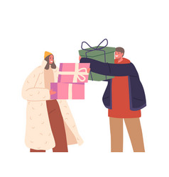 Male And Female Characters With Presents At Winter