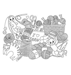 Yarn And Knitting Doodle Coloring Page