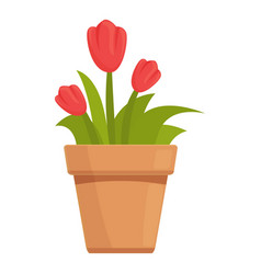 Red Flower Pot Icon Cartoon Garden Window