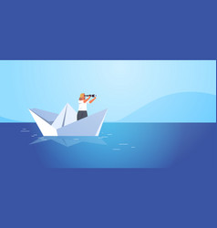 Businesswoman Sailing On Paper Boat In Sea Woman