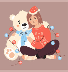 Cute Happy Woman With Dog And Gift Box Christmas