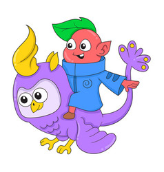 Alien Is Riding A Purple Giant Bird Doodle Icon