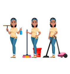 Pretty African American Housewife Cleaning