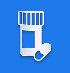 Paper Cut Medicine Bottle And Pills Icon Isolated