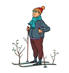 Skier Male In A Forest Of Young Trees