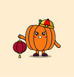 Cute Cartoon Pumpkin Chinese Holding Lantern