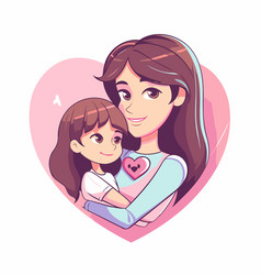 Mother And Daughter In Heart Shape Cute Cartoon