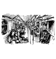 Sketch People On Train In Singapore