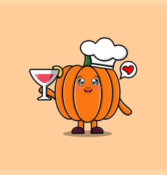 Cute Cartoon Pumpkin Chef Holding Wine Glass