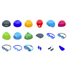 Swimming Cap Icons Set Isometric Pool Swim