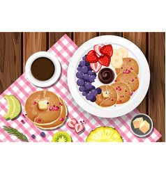 Top View Food Pancake With Coffee And Placemat