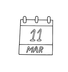 Calendar Hand Drawn In Doodle Style March 11 Day