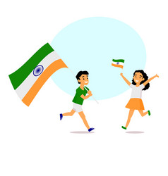 Cartoon Indian Kids Running With Indian Flags