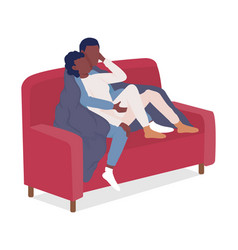 Couple Sitting On Couch Semi Flat Color Characters