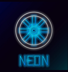 Glowing Neon Line Old Wooden Wheel Icon Isolated