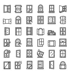 Window Installation Icons Set Outline Style