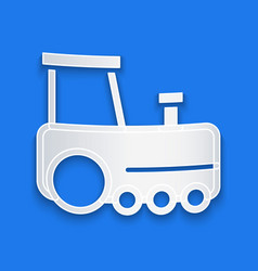 Paper Cut Toy Train Icon Isolated On Blue