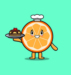 Cartoon Chef Orange Fruit Serving Cake On Tray