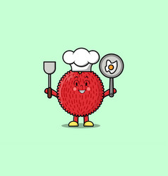 Cute Cartoon Lychee Chef Holding Pan And Spatula