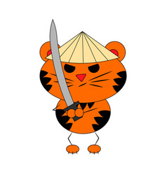 Cute Cartoon Tiger Samurai Draw