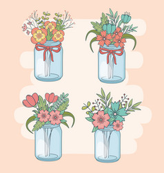 Set Mason Jars With Floral Decorations