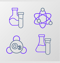 Set Line Test Tube Ozone Atom And Icon