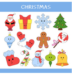 Set Of Cute Cartoon Christmas Symbols