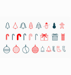 Pack Of Xmas Decor Elements Design In Line Style