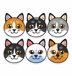 Six Cartoon Cat Faces Different Expressions Colors