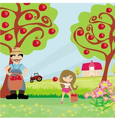 Farmer And His Daughter In The Orchard