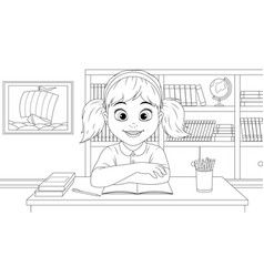 Girl Sitting At Her Desk At School