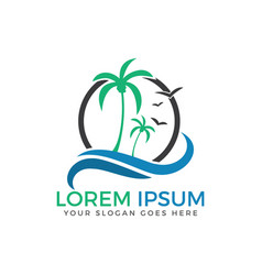 Tropical beach and palm tree logo design Vector Image