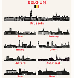 Belgium Cities Skylines Silhouettes Set