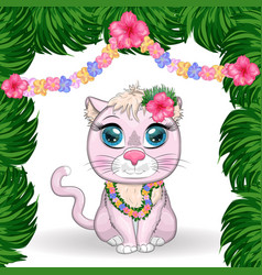 Cartoon Cat Dressed As A Hula Dancer Under