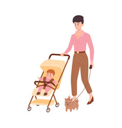 Stylish Mom Carries Stroller With Child And Keeps