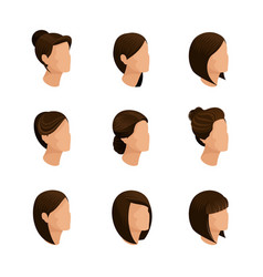 Trendy Womens Hairstyles Isometric Isolated