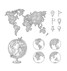 Sketch Globe Maps Hand Drawn Earth Lands Doodle