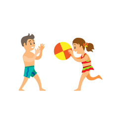 Children On Beach Throwing Ball Boy And Girl