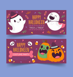 Cute Hand Drawn Halloween Banners With Ghost