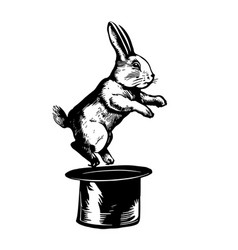 Rabbit Jumping Out Of A Top Hat Hand Drawn Sketch